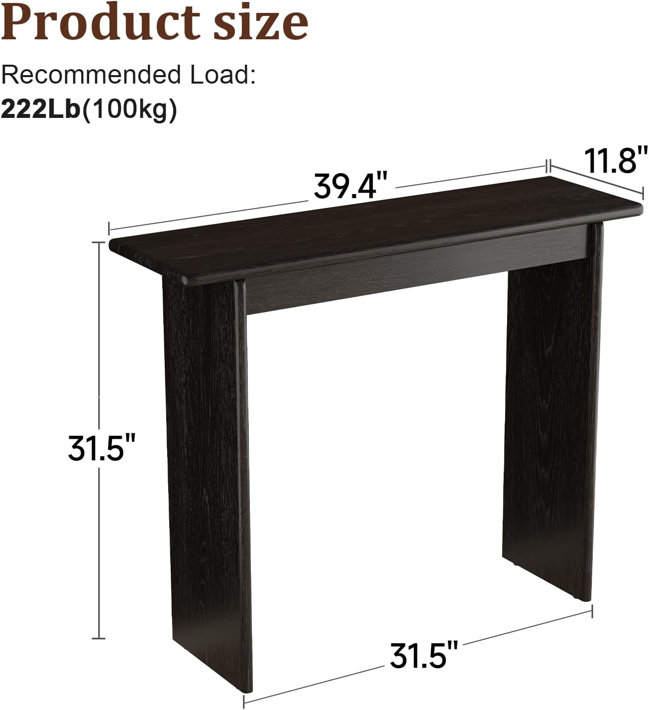AQIMUELE Black Console Table Thin Rubberwood Minimalist Mid-Century Style | Stable and Sturdy 11.8" D x 39.4" W x 31.5" H for Entryway/Sofa Back