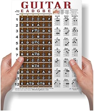 Laminated Guitar Chord & Fretboard Chart | 8.5"x11" Instructional Guide | 21 Essential Beginner Chords & Note Map | Perfect for Students Teens Adults | Right-Handed | Made in USA | A New Song Music