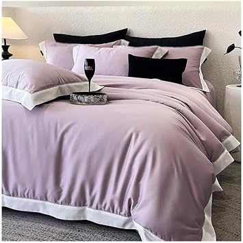 Bedding 4-Piece Set Luxury Lyocell Cotton Bedding Set 4Pcs Soft Silky Pure Color Duvet Cover Bed Sheet and Pillowcase Bedding Comforter SetPurple,King