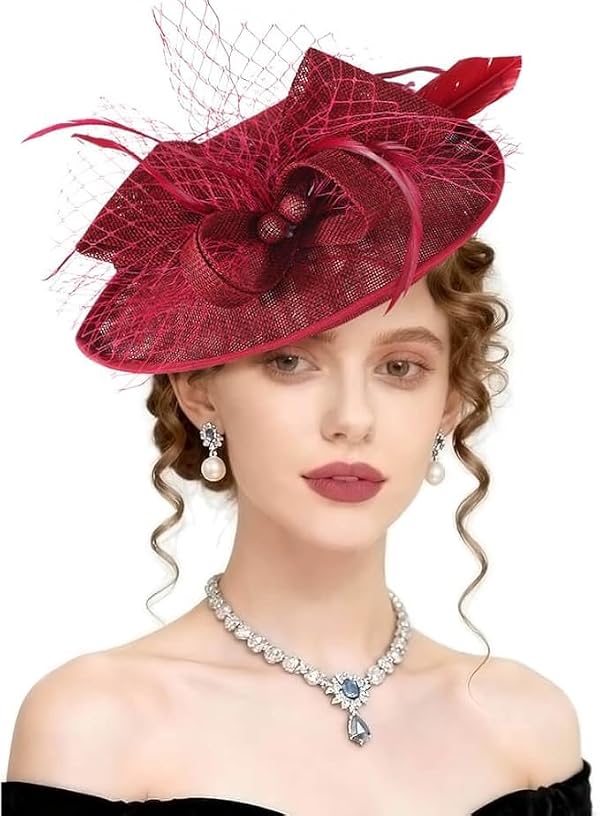 AQOKKA Women Fascinators Hats Flower Mesh Feathers Headband Clip by AQOKKA - Used condition - US$12.02