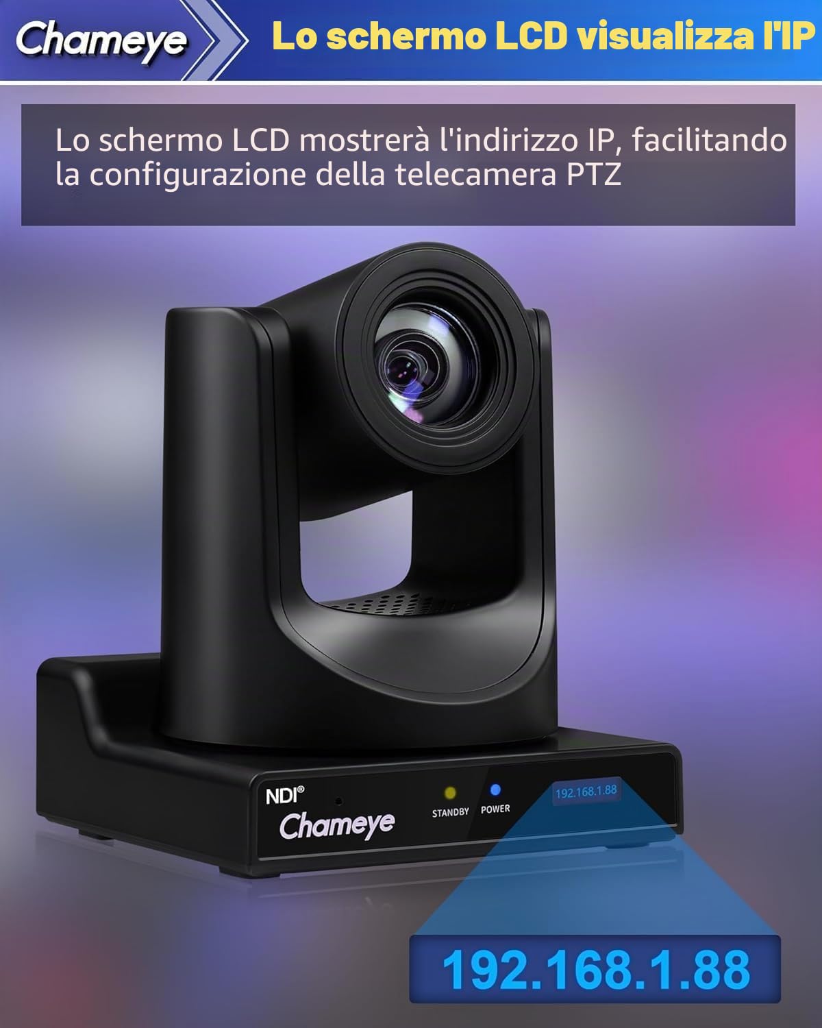 Chameye Telecamera NDI HX3 PTZ Zoom Ottico 20x 1080P 60fps AI Traccimento con display LCD, 3G-SDI HDMI USB3.0 LAN (PoE) per eventi educativi al culto della Chiesa - C720N