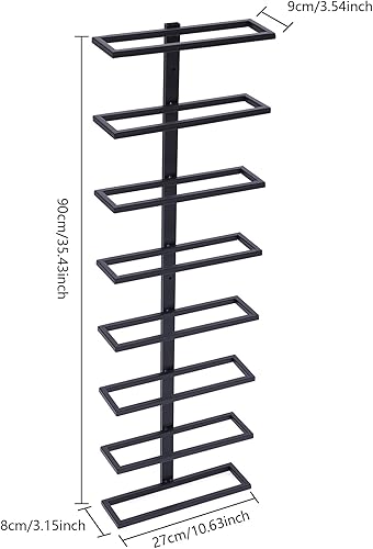 Miniatura 6 de LEYSRIS Estante de vino de pared de 8 niveles, fácil acceso, almacenamiento de metal para vino negro, ahorro de espacio, con 8 botellas