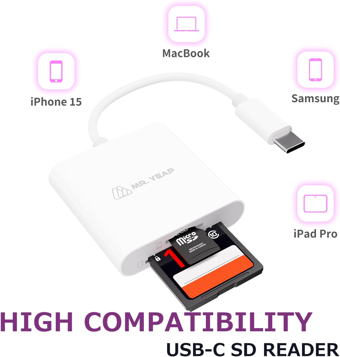 USB C SD/Micro SD Card Reader, Dual Slot 2-in-1 TF Memory Card Adapter, USB 3.0 High Speed OTG Reader for iPhone 15/16, iPad, MacBook, Android Phone, Trail Camera Viewer, Plug and Play Portable