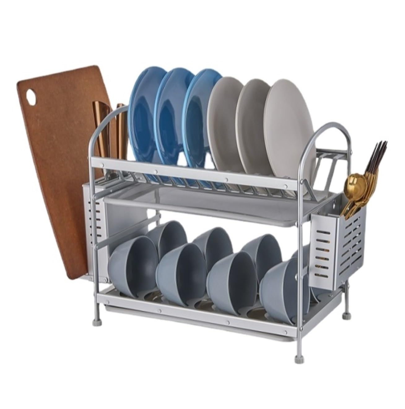 GLJTUO Aluminum Kitchen Countertop nizer with Double Storage Rack and Drainage Space Saving Utensil Holder for Dishes and Household Items (G 55 * 24 * 37.7cm),G-55 * 24 * 37.7cm