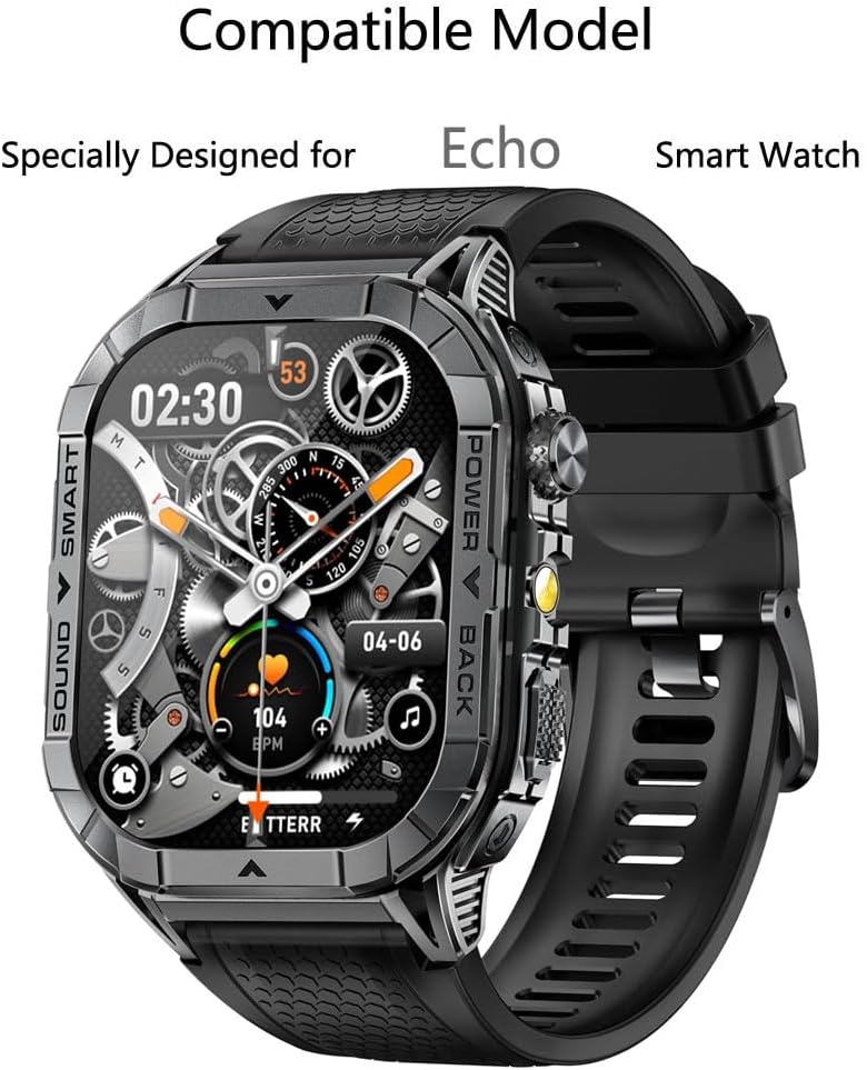 for ALPHAGEAR Echo Smartwatch Screen Protector 1.75" [3 Pack] HD Clear Soft PET Film [Anti-Fingerprint] [Anti-Scratch] [Bubble Free] Compatible for ALPHAGEAR Echo Military Smart Watch