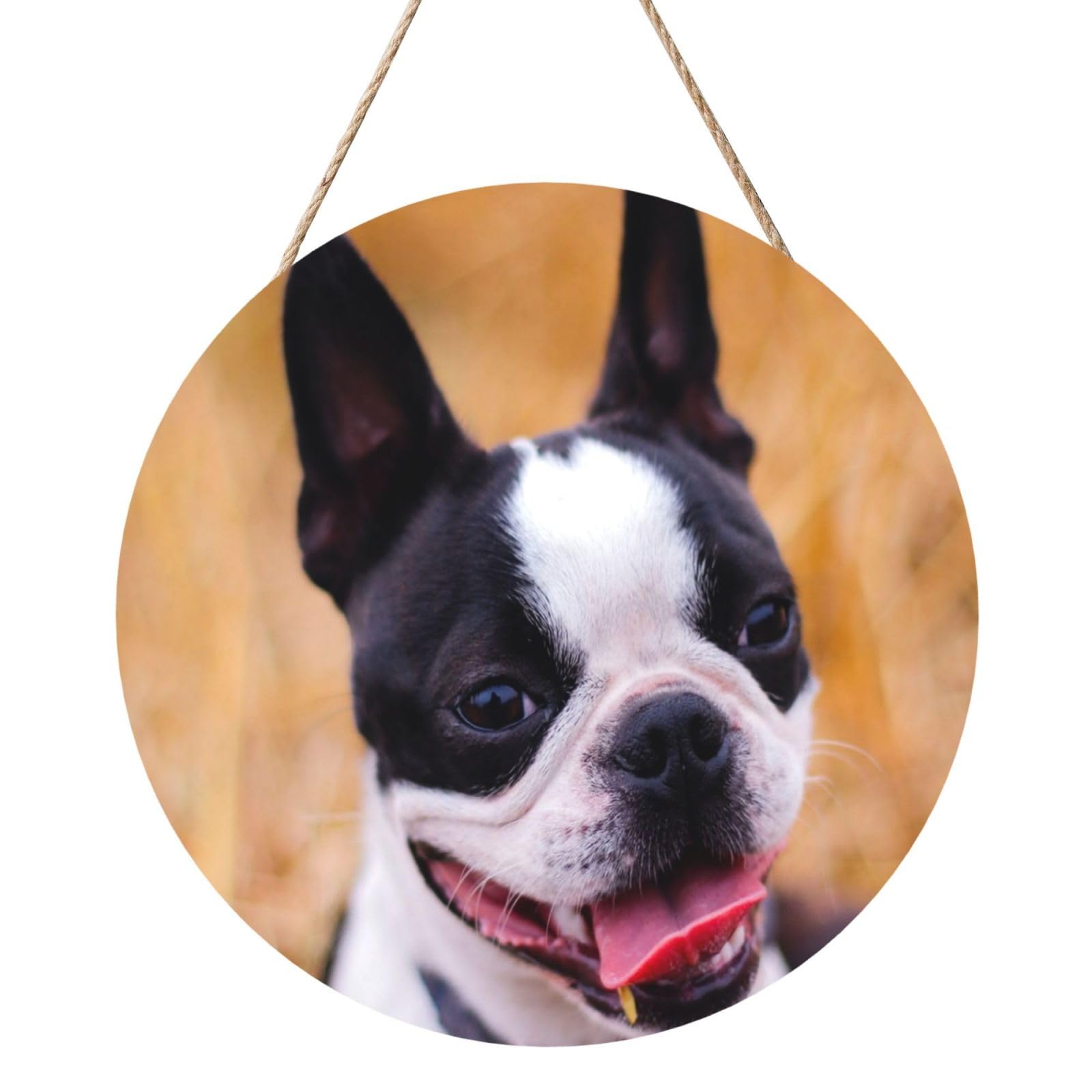 InOmak Boston Terrier Bokeh Dogs Pets Boston Terrier, Round Wood Panel Painting 12 in, Wall Hanging Painting For Home