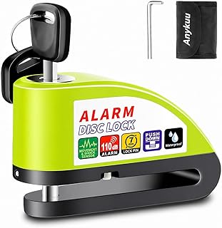 Anykuu Bremsscheibenschloss Motorradschloss Alarm 110 dB Laute Scheibenschloss Bremsschloss mit 1.5m Erinnerungskabel und Schlosstasche Alarmschloss Für 7mm Dick Bremsscheibe Motorrad Fahrrad