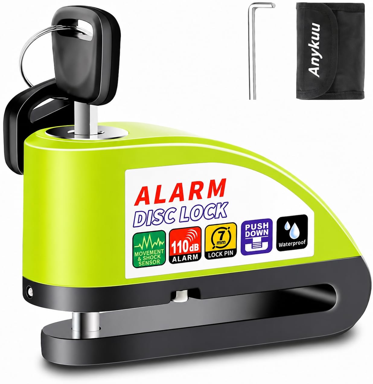 Anykuu Lucchetto Antifurto Moto Bloccadisco Moto Impermeabile Portatile da 7 mm con Allarme Sonoro 110DB e 1.5m Reminder Cavetto per Scooter Allarme Bloccadisco Bici