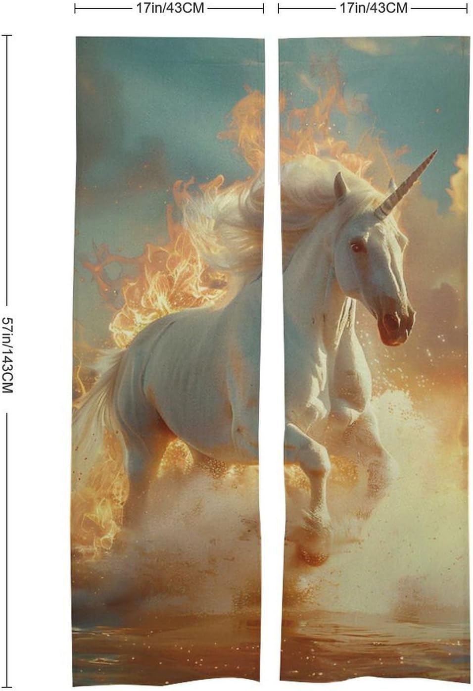 Magical Unicorm Running On Fire Noren Doorway Split Shower Curtain Long Type Window Treatment for Privacy Partition Divider
