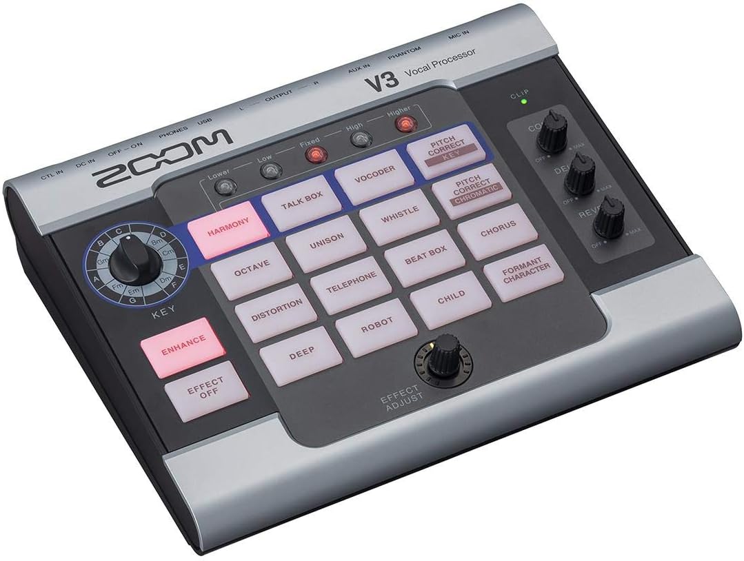 Zoom V3 Vocal Effects Processor + Zoom ZDM-1 Dynamic Microphone + Over-Ear Stereo Headphones + Microphone Stand + Zoom AD-16 9V AC Adapter + Mic Cable + Cloth - Deluxe Bundle