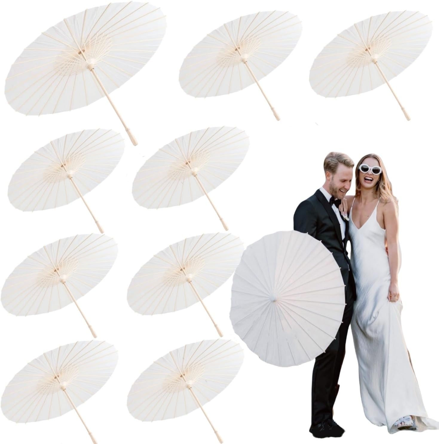 10PCS 33" Wedding Paper Umbrellas for Groomsmen Bridesmaid Paper Parasol Umbrellas White Paper Umbrellas Wedding Photo Props Gifts