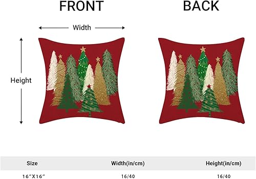 Miniatura 5 de Juego de 2 fundas de almohada de Navidad de 16 x 16 pulgadas, fundas coloridas para cojines de árbol de Navidad, con estrellas para exteriores,