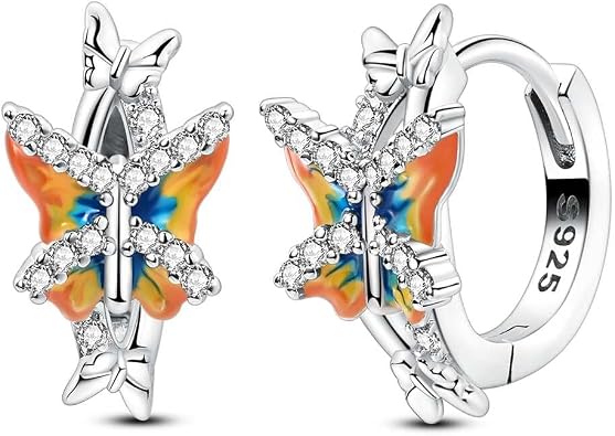 LAZA 925 Sterling Silver Hoop Earrings for Women, Butterfly Dangle Hoop Earrings Sterling Silver Earrings Silver Hoops Huggie Earrings Jewelry Gifts