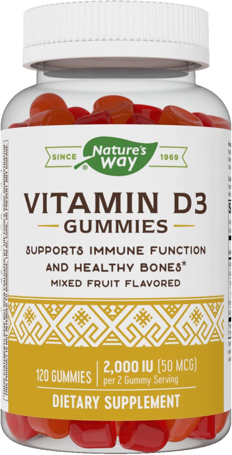 Nature’s Way Vitamin D3, Immune Support, 2000 IU (50 mcg) per Serving, Fruit Flavor, 120 Gummies