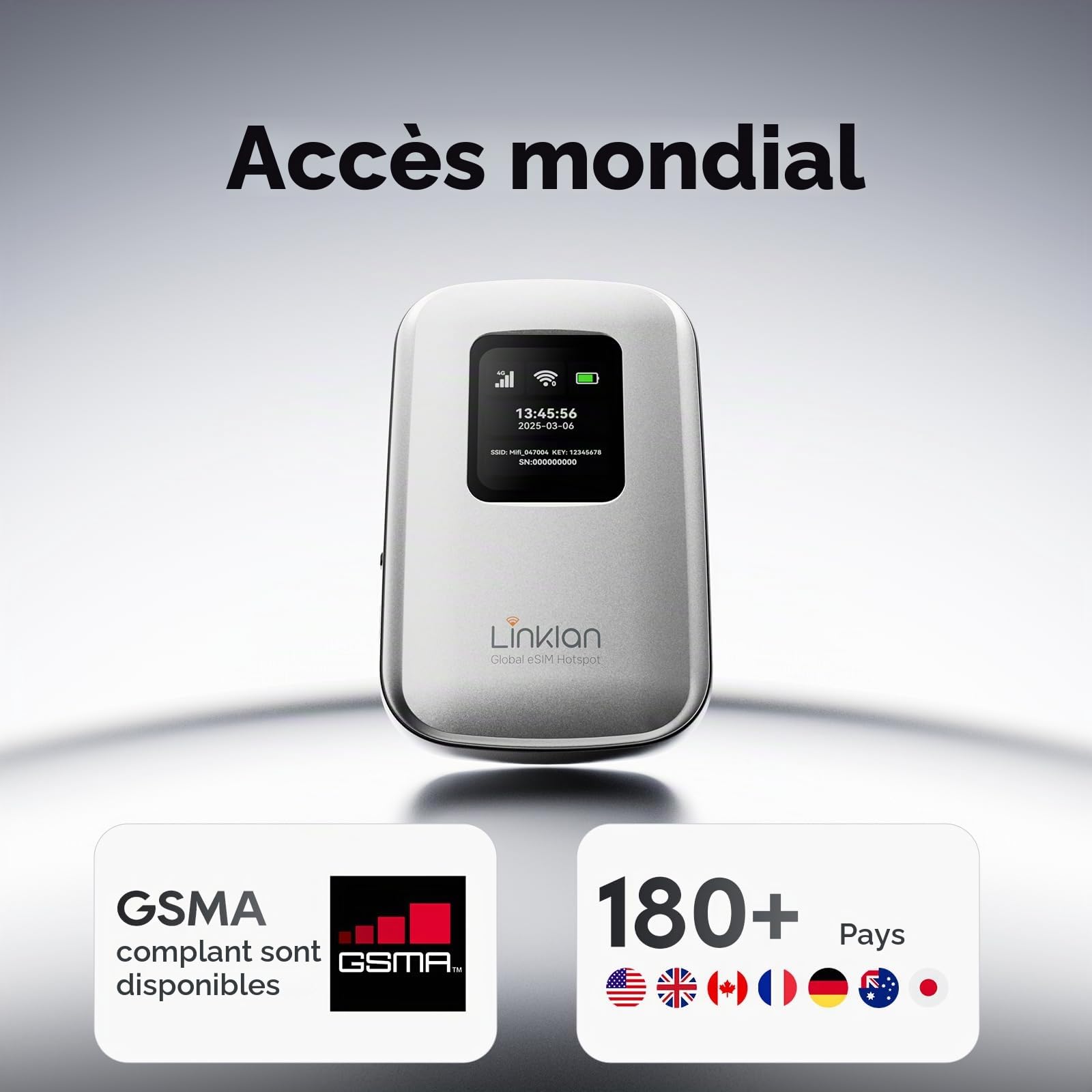 Hotspot mobile portable - eSIM Global WiFi Hotspot, aucune carte SIM/contrat nécessaire, 16 appareils, plus de 180 pays, routeur sans fil compact pour les voyages internationaux et d'affaires 【15