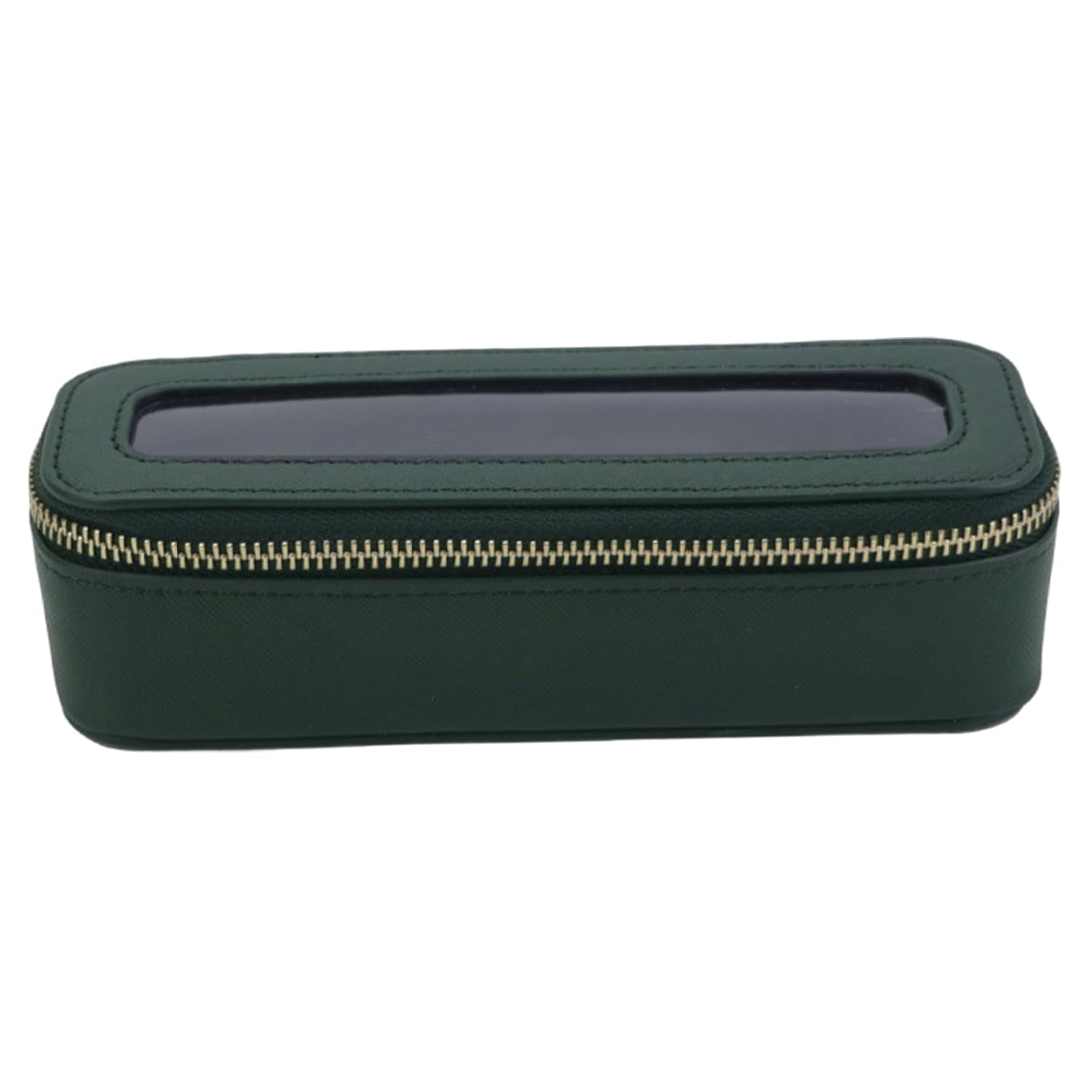 Portable Makeup Brush Bag Waterproof Leather Clear Cosmetic Case, Silm Toiletry Organizer for Brushes & Essentials (Green, 7.5x2.4x2.4 Inch)