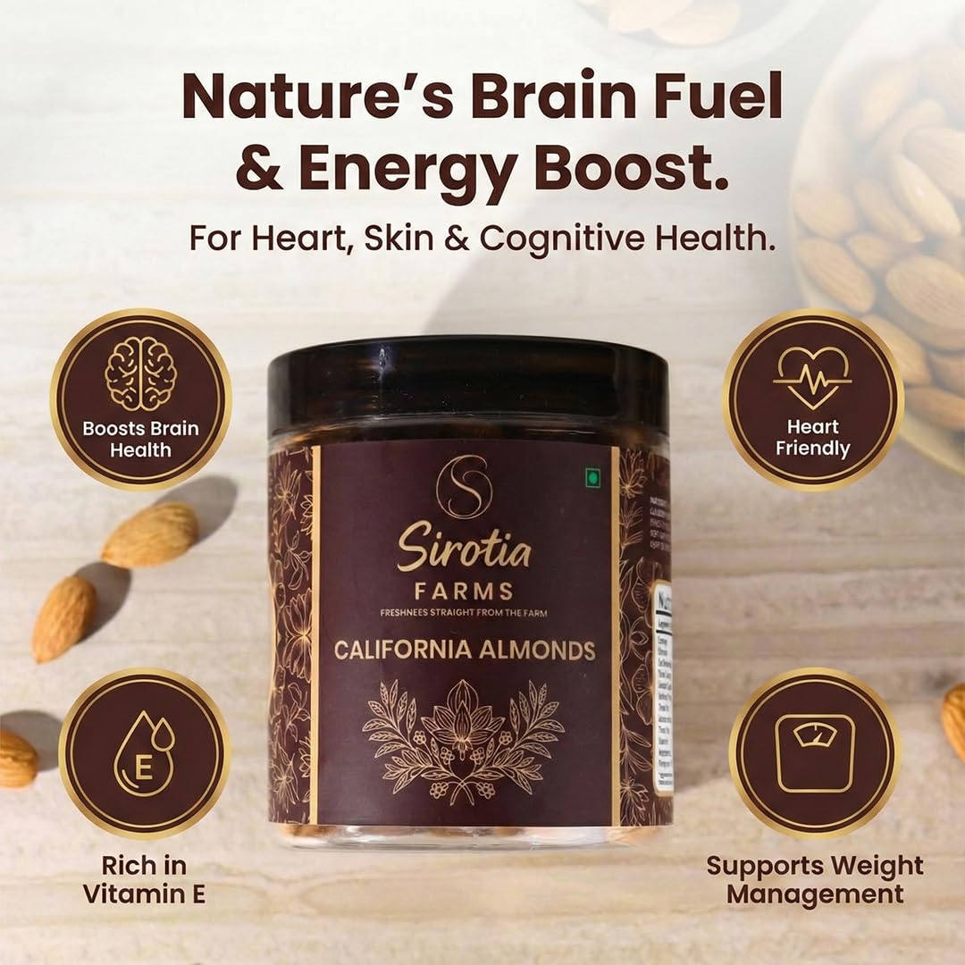 Sirotia Farms Premium California Almonds/Badam Whole, 200g, Real Nuts, High in Fiber, Badam Giri, Rich in Protein, Magnesium, Phosphorus and Dietary Fibre, Nuts & Dry Fruits 3