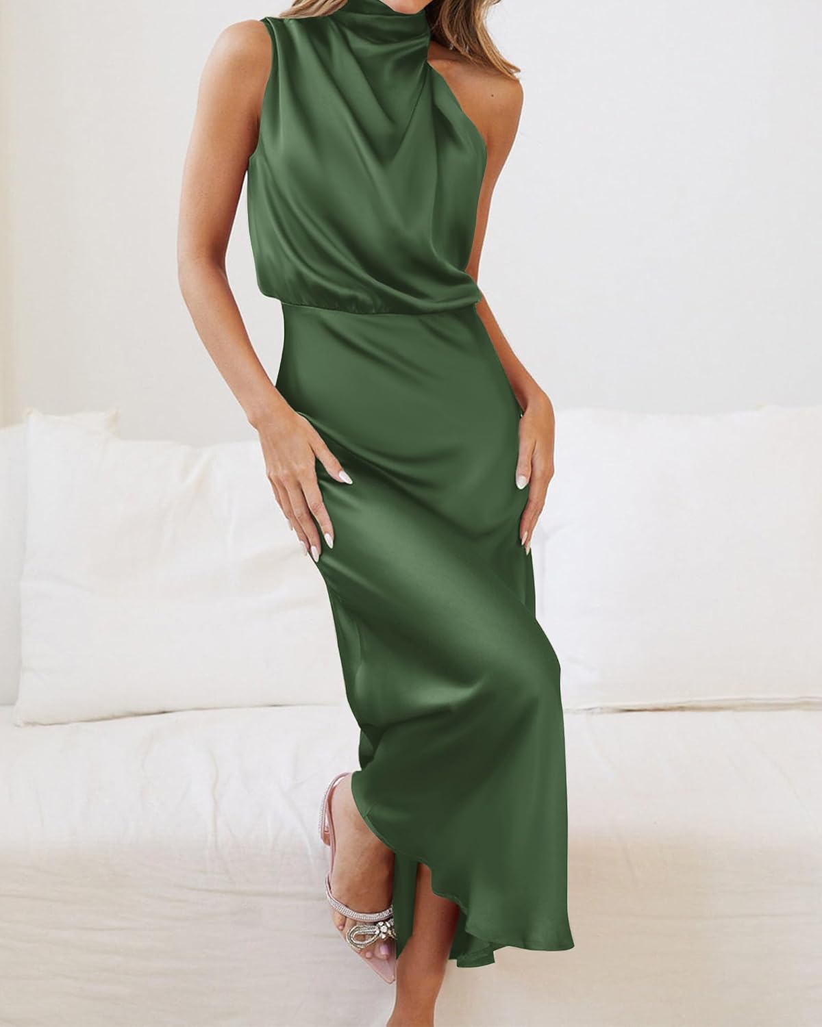 BTFBM Cocktail Dresses for Women Satin Silk Sleeveless Mock Neck High Waist Maxi Wedding Guest Dress Spring Clothes 2026 - Image 7