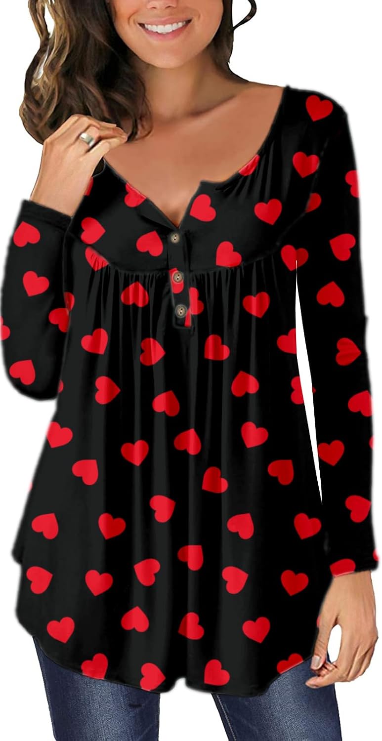 Roshop 4th of July Juneteenth Tunic Women Button Up Henley V-Neck Loose Fit Juneteenth Shirt Tops