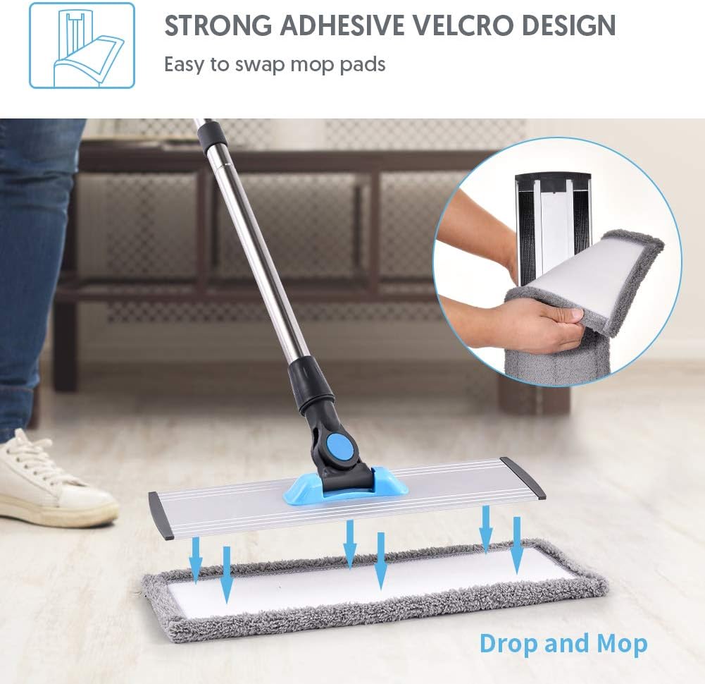 MANGOTIME Microfiber Dust Mop for Hardwood Floors - Dry Floor Cleaning for Wood, Tile, Vinyl, Laminate - Wet Flat Mop With 4 Washable Reusable Pads and Aluminum Head