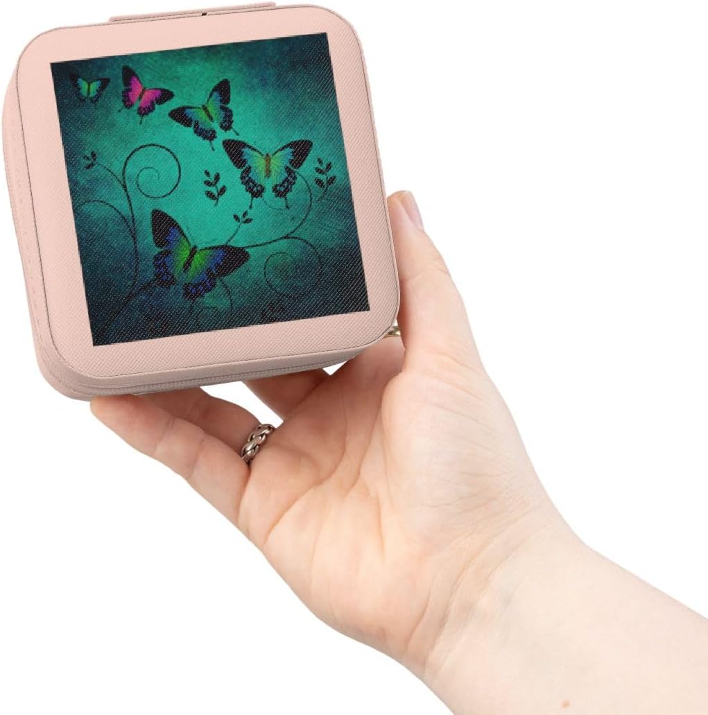 3dRose Fantasy Art of Butterfly Insect with Blue Green Background Jewelry Travel Case Pink