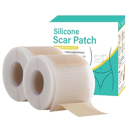 Cinta de silicona para cicatrices de 1.6 x 120 pulgadas, 2 rollos de cinta de silicona para cicatrices quirúrgicas, parches de queloides, hojas de