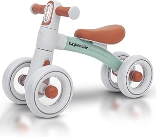 BAYBEE Baby Balance Bike Kids Bicycle for 1-3 Years 4 Wheels Toddlers Bike Ride on Toys with Widened EVA Wheels No Pedal Mini Bike for Boys Girls First Birthday Gifts Indoor Outdoor (Green)