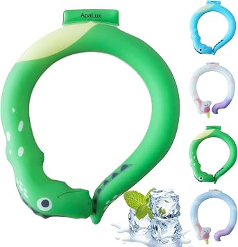 Neck Cooling Tube Kids Reusable Ice Ring Neck Cooler Tube for Kids Ice Ring Wearable Body Cooling Products for Outdoor Indoor, Relief for Hot Flashes and Summer Green Dinosaur