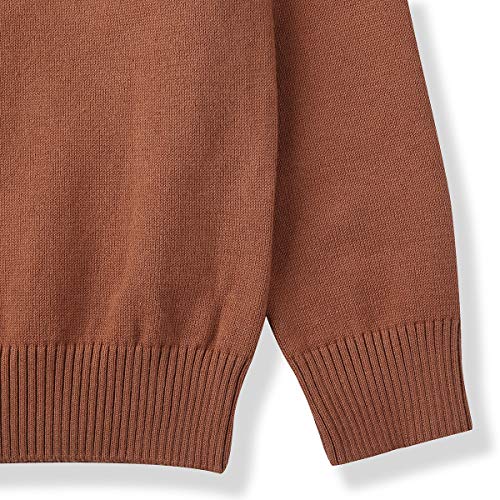 Cunyi Boys' Long Sleeve Crew Neck Cotton Pullover Knit Sweater, Brown, 130 #TOP5