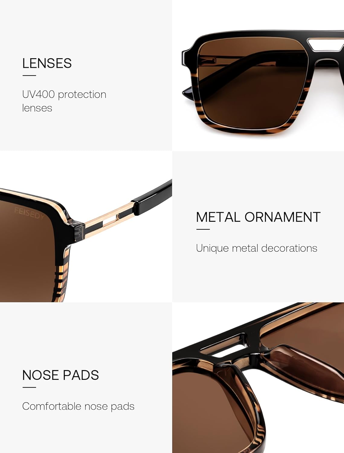 FEISEDY Retro Aviator Polarized Sunglasses for Men Women,Trendy Rectangle Womens Mens UV400 Driving Sun Glasses B0377