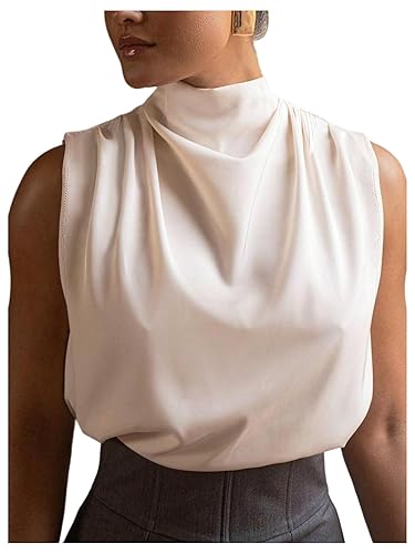Women's Draped Mock Neck Tank Top Elegant Sleeveless Blouses Office