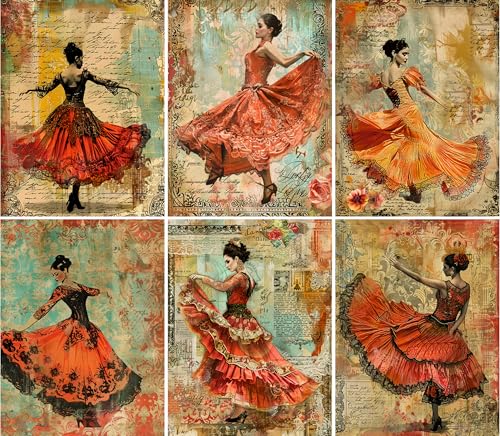 Papel de arroz con bailarina española, 20 x 26,5 cm (6 hojas) – 6 papeles de ballet para decoupage para collage, medios mixtos, fabricación de tarjetas y manualidades, decoupage CRAFT KREATIVELY