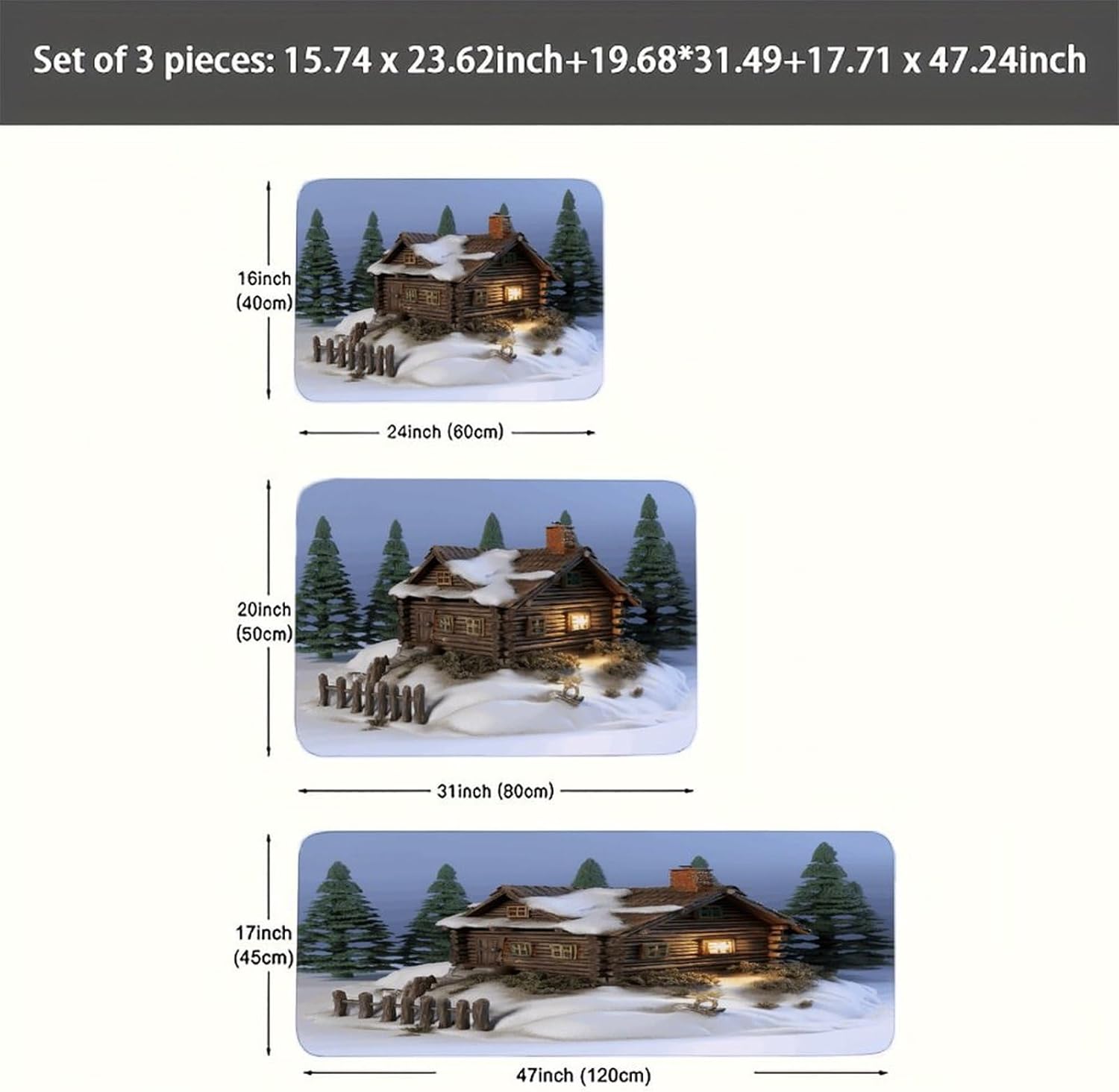 Wooden Rustic Log Cottage Scenery Kitchen Rugs Set of 3 Non Slip Washable Kitchen Mats for Floor Soft Area Rug Kitchen Floor Mat Cushioned Anti Fatigue Mats Standing Sink Mat Decor Runner Rugs