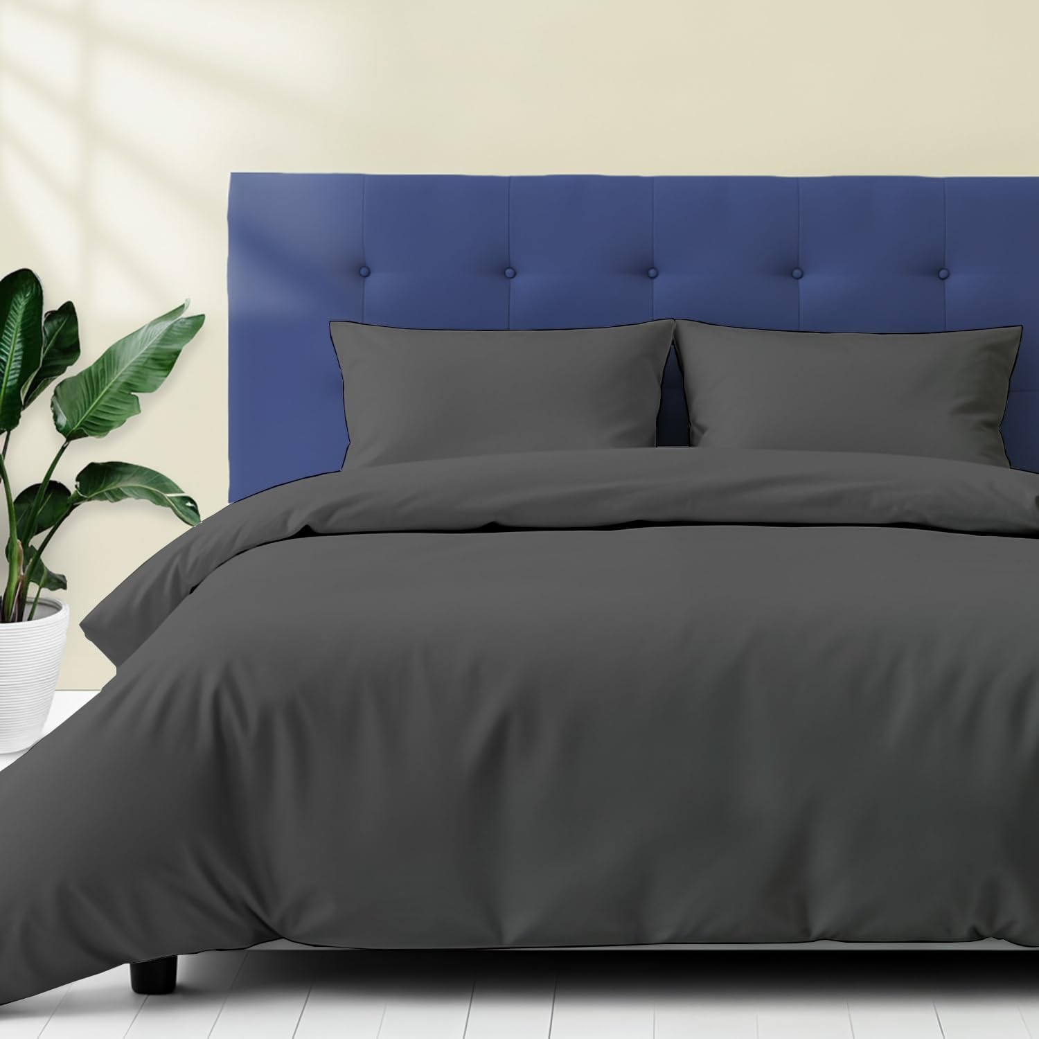 Ashton Sheets Egyptian Cotton Queen Size Duvet Cover Set - Premium 600 Thread Count 100% Egyptian Cotton Soft Sateen Weave Comforter Cover, Zipper Closure & Corner Ties (3 Pc, Dark Grey, Queen/Full)