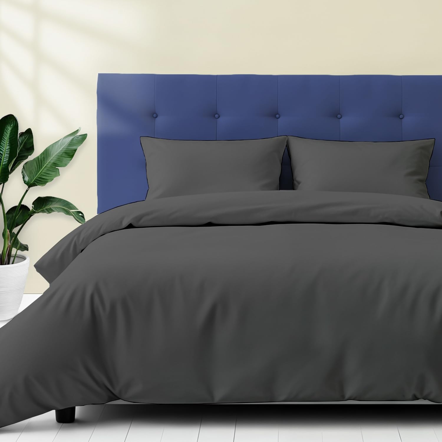 Ashton Sheets 100% Egyptian Cotton Duvet Cover Twin/Twin XL Size - 600 Thread Count, 3 PC Soft, Breathable Duvet Cover Only (Dark Grey), Hidden Zipper