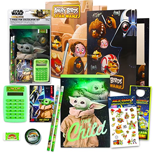 Baby Yoda School Supplies Value Pack - 11 Pc Bundle with Baby Yoda Notebook, Folders, and Stickers for Kids, Boys, Girls | Star Wars Back to School Supplies
