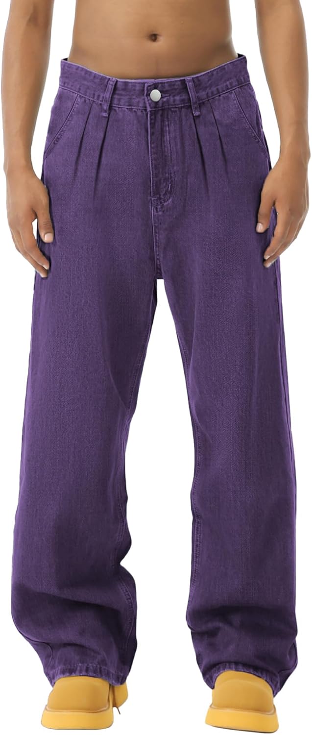 EMMIOL Baggy Jeans Men,y2k Jeans Cargo Design Wide Leg Loose Fit,Mens Denim Pants Vintage Skater Streetwear Relaxed