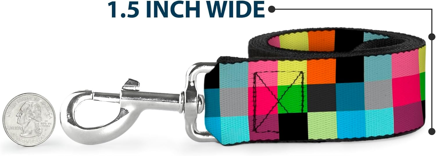Buckle-Down Pet Leash - Checker Bright Pastel - 4 Feet Long - 1.5" Wide