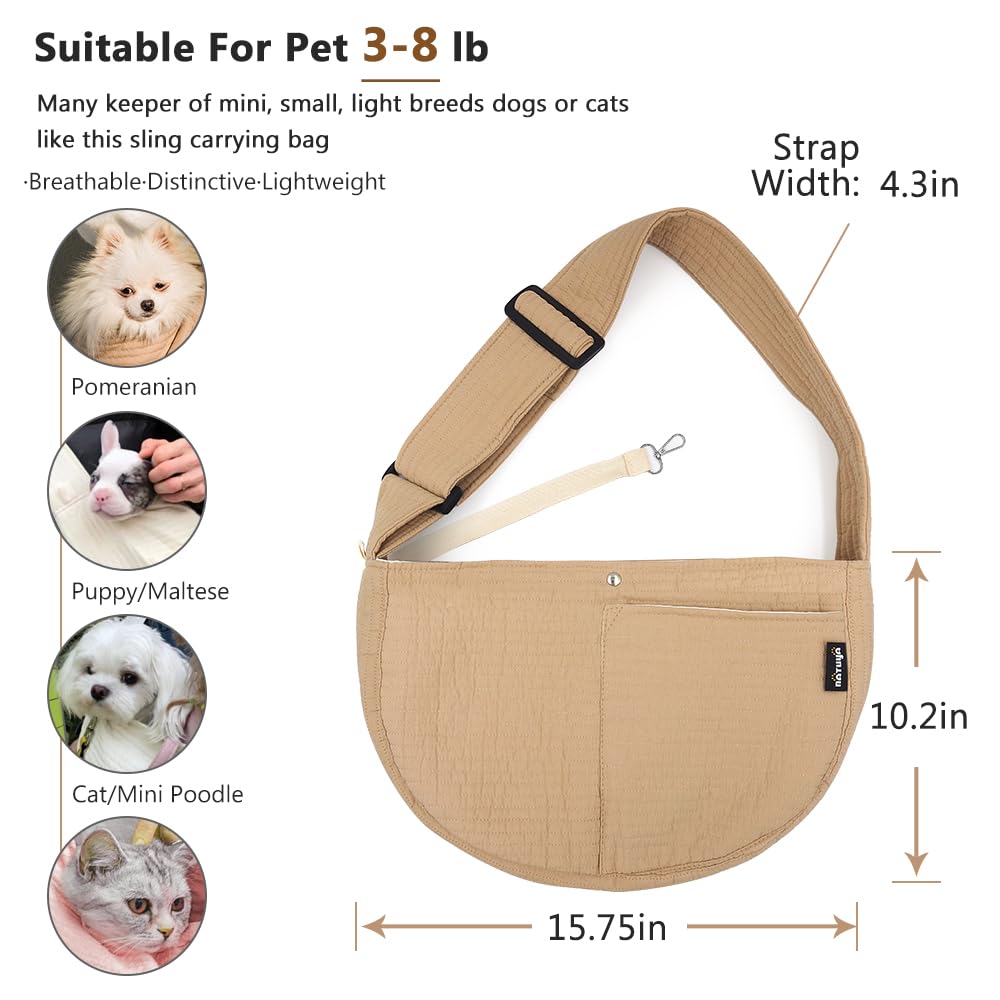 NATUYA Pet Sling Carrier Small Dog Sling Cat Carrier Bag Adjustable Strap Hands-free Sling Pet Carrier Bag with Front Zipper Pocket Safety Belt for Outdoor Traveling Subway (Brown - Image 2