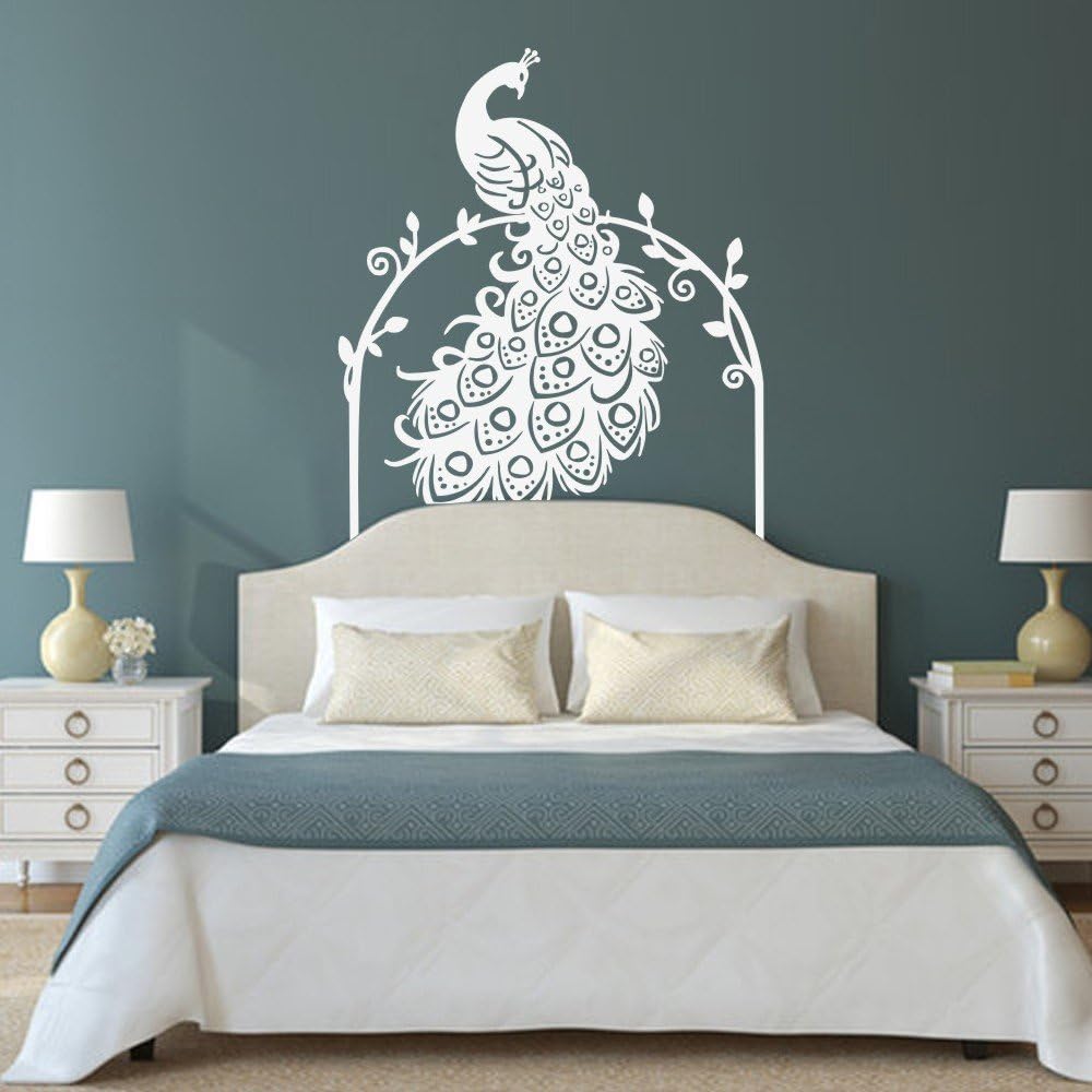 Vinyl Peacock Wall Decal Animal Wall Decal Bird Wall Decal Peafowl Art Wall Stickers Wall Graphic Wall Mural Bedroom Wall Decoration F(Black)