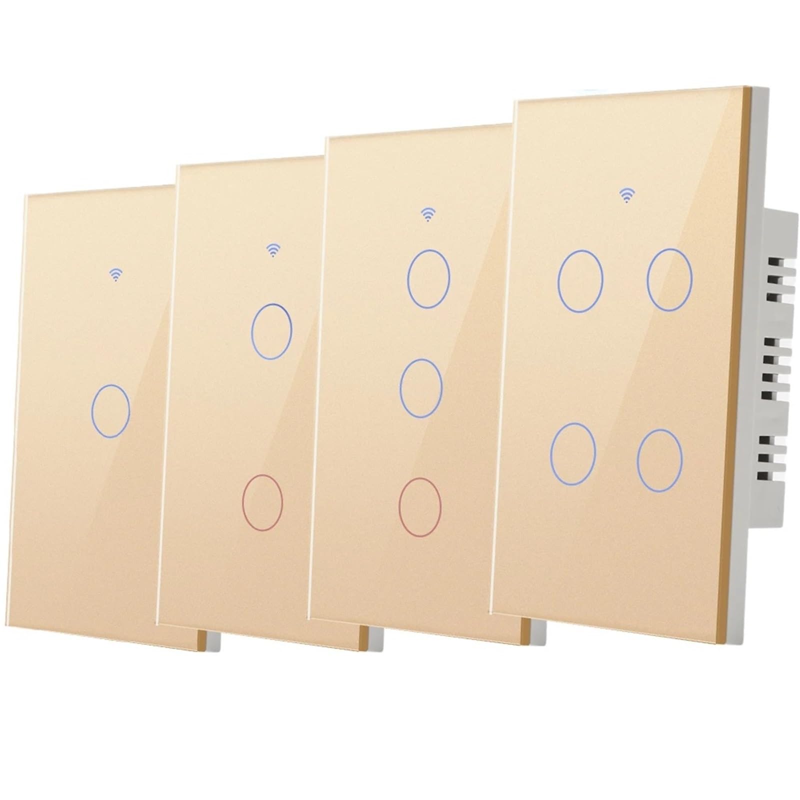 Interruptor táctil de luz de pared con control remoto inteligente de 2 vías (dorado, 4 bandas, en vivo, sin neutro, 220 V)