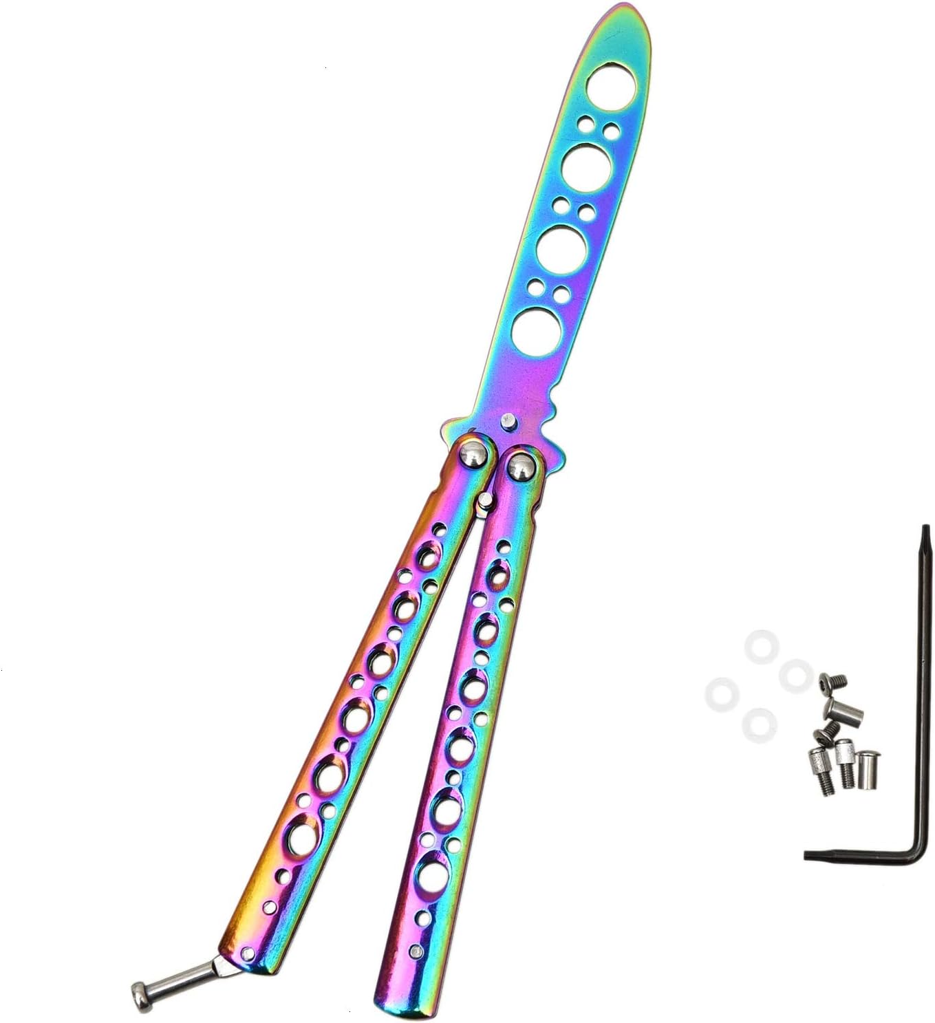 AQUEENLY Butterfly Knife Trainer, Rainbow No Offensive Stainless Steel Butterfly Training Knife for Beginner - Practice Knives Trainer Tool