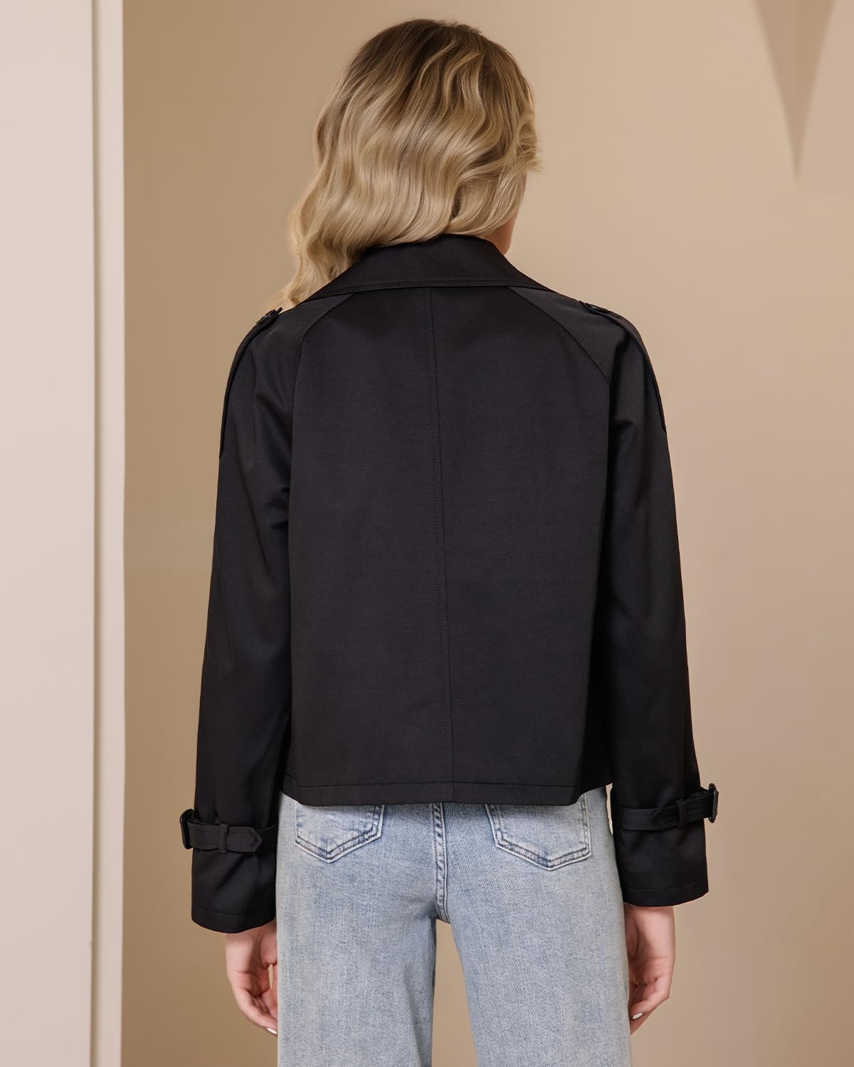 DIASHINY Trench corto da donna, doppiopetto, giacca corta casual alla moda a maniche lunghe