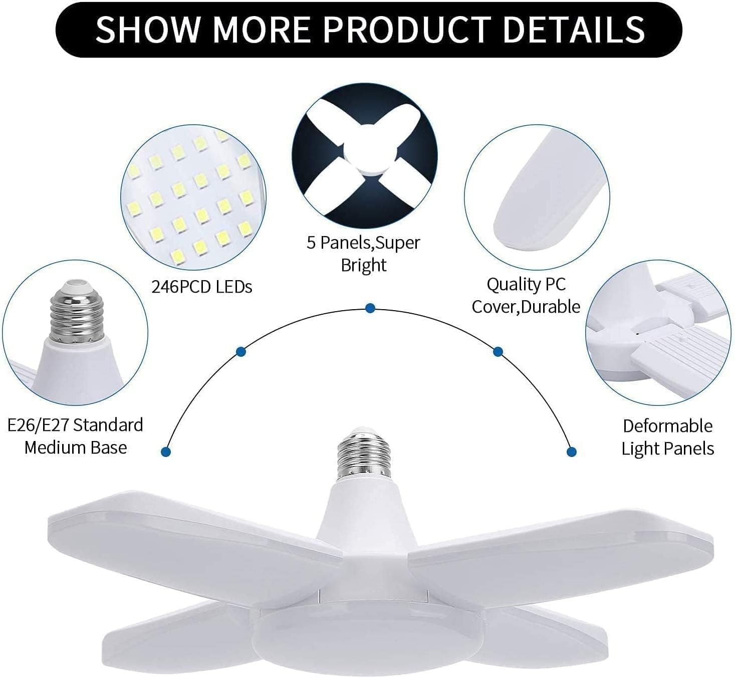 The New 60W Foldable Warm White LED Pendant Lights No Flicker E27 LED Bulb 360 Degrees Angle Adjustable Ceiling Lamp