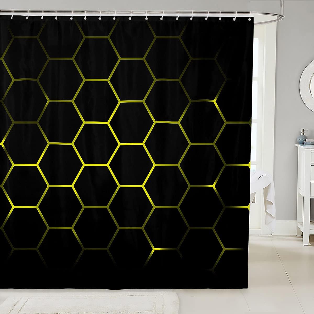 Cartoon Honeycomb Shower Curtain Geometric Hexagon Fabric Shower Curtains Kids Teens Girls Colorful Grid Art Neon Decor Bathroom Waterproof Accessories with 12 Hooks Purple Red Black,72x78 Inches