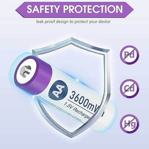 Miniatura 6 de Paquete de 12 baterías AA recargables de litio, 3600 mWh, de alta capacidad, 1.5 V, de iones de litio AA con cargador, baterías de tamaño AA de