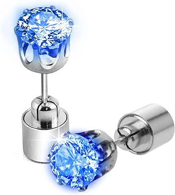 IC ICLOVER Stylish LED Earrings Glowing Light Up Diamond Crown Ear Pendant Stud Stainless for Wedding Rave Dance Party Night Out Halloween Christmas Concert Decoration Present for Women Men -Blue