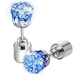 IC ICLOVER Stylish LED Earrings Glowing Light Up Diamond Crown Ear Pendant Stud Stainless for Wedding Rave Dance Party Night Out Halloween Christmas Concert Decoration Present for Women Men -Blue