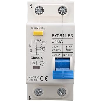 Fi Circuit Breaker AC 230 V 30 mA 16 A 1P+N Circuit Breaker A Type C16 Single-Pole Circuit Breaker DIN Rail Leakage Protection Overload Protection Residual Current Circuit Breaker FI/LS Switch