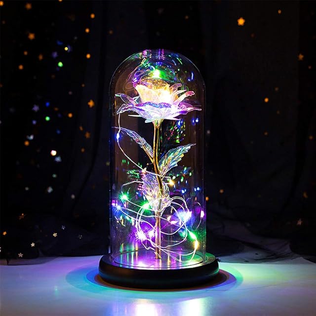 Forever Rose in Glass Dome Rose Lamp Romantic Night Light Enchanted Artificial Flower Rose Gift for Christmas Valentines Day Birthday Party Wedding Mother's Day Anniversary